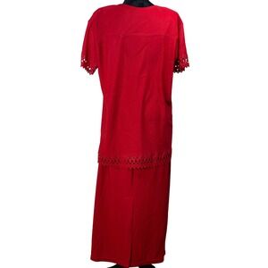 Superline USA Vintage Red Crinkle Eyelet 2pc Skirt Set Tunic Maxi Skirt One Size